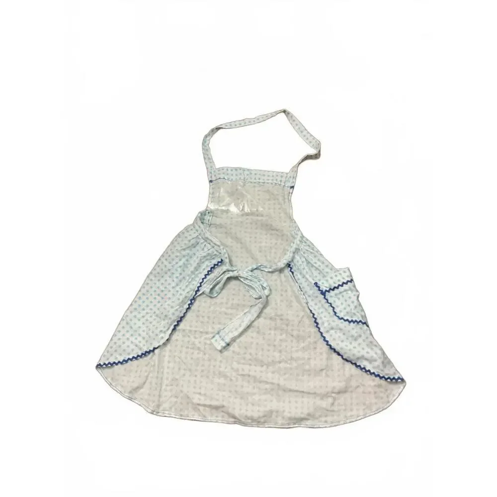 Vintage Light Blue Polka Dot Kitchen Apron with Pocket
